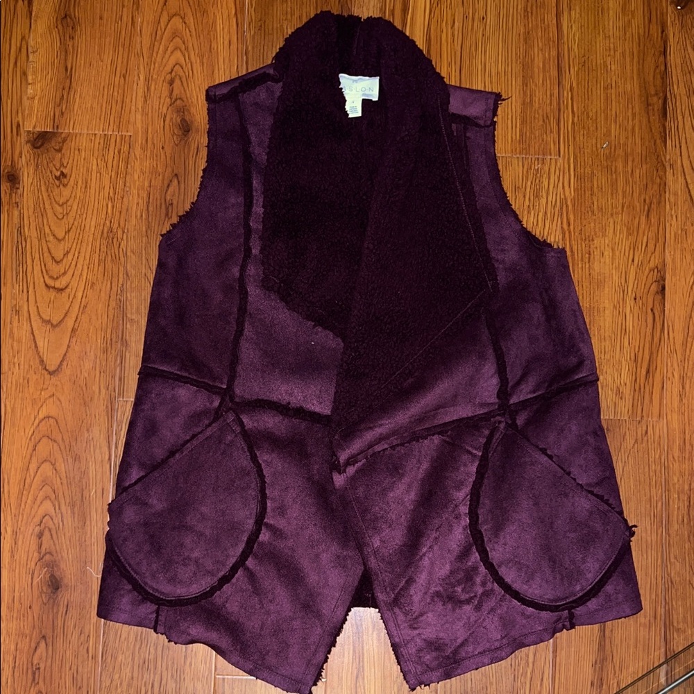 Caslon Plum Faux Shearling and Suede Reversible Vest Size S